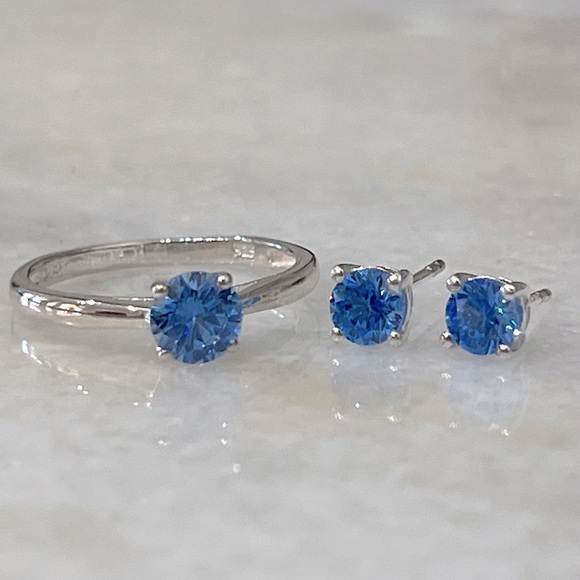 Jewelry - SWAROVSKI Zirconia Arctic Blue Sterling Silver Stud Earrings and Solitaire Ring